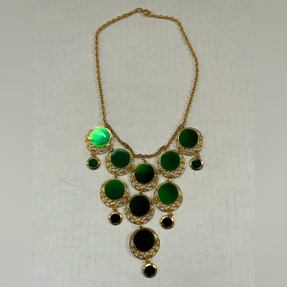 Cleopatra style green necklace. Statement Necklace Shades Of Green & Gold Toned